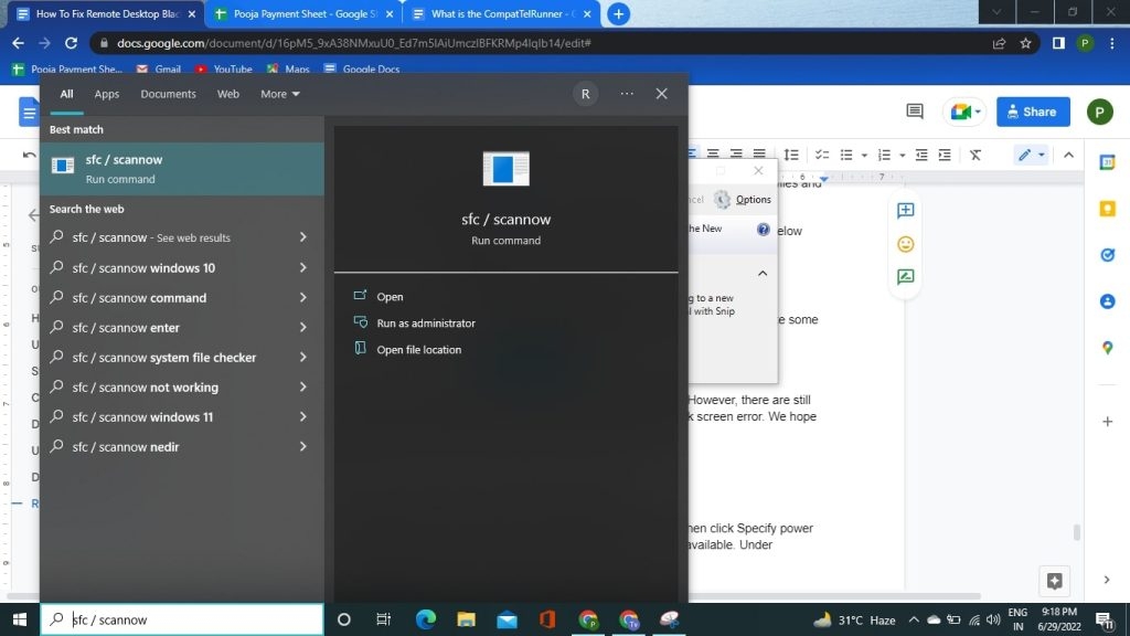 Командная строка Windows с запуском sfc scannow