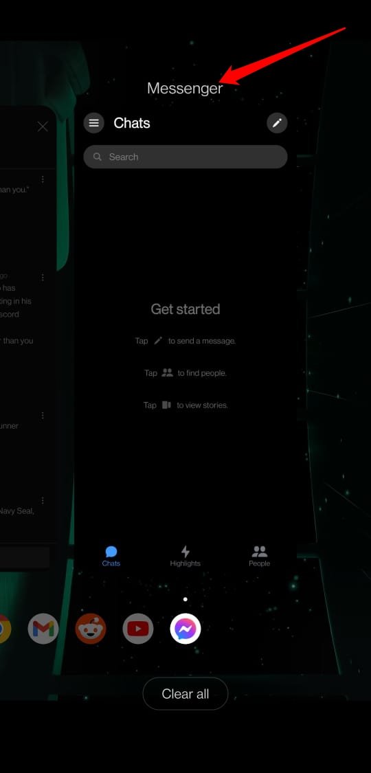 Принудительное закрытие Messenger на Android — свайп карточки приложения