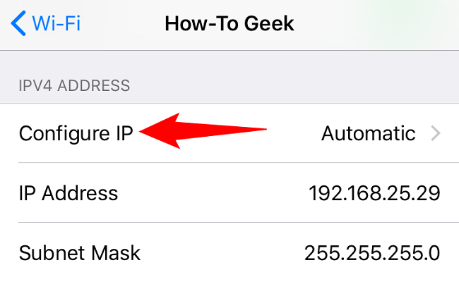 Выберите опцию «Configure IP»