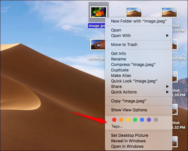 Окно назначения тегов с цветными метками