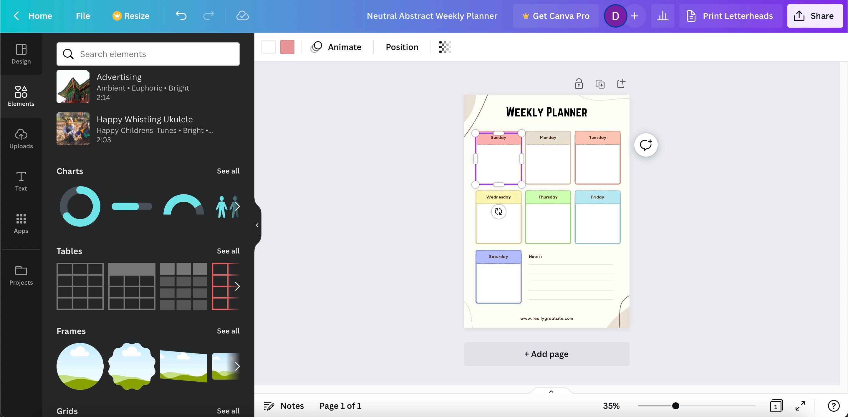 Вкладка «Элементы» в Canva — вид каталога фигур и иконок