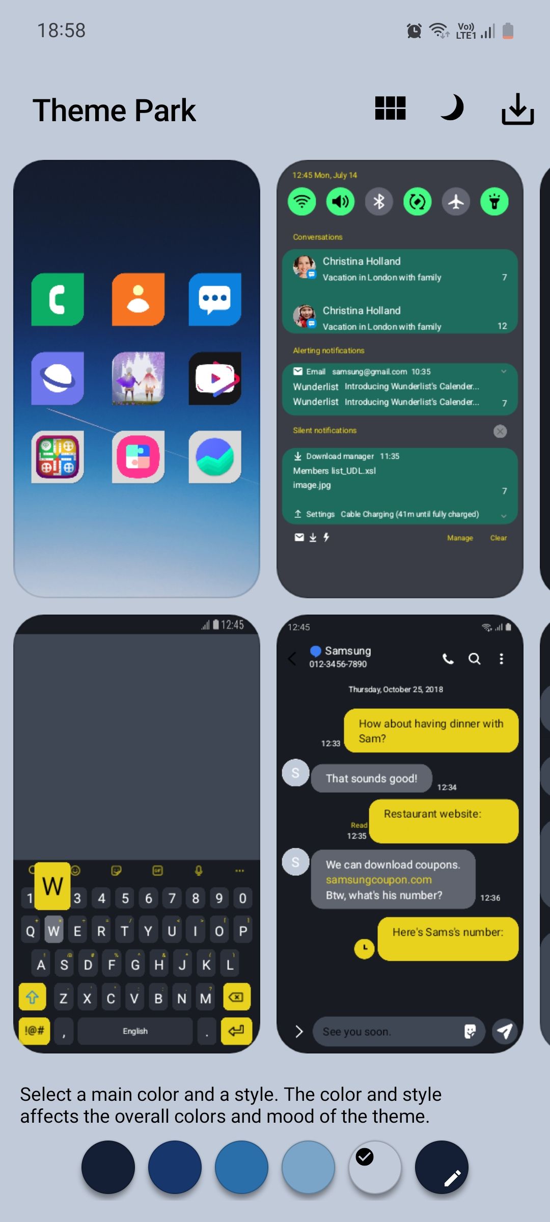 Пример темы из Theme Park с пользовательской палитрой