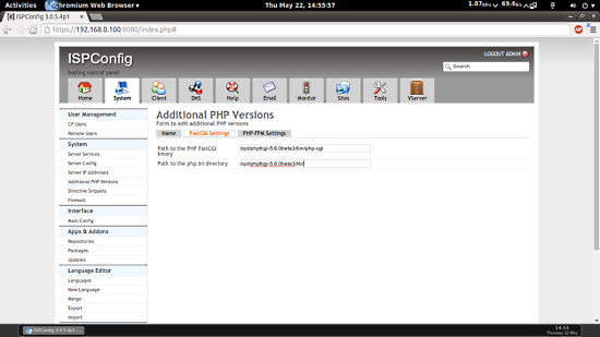 ISPConfig — FastCGI Settings для новой версии PHP