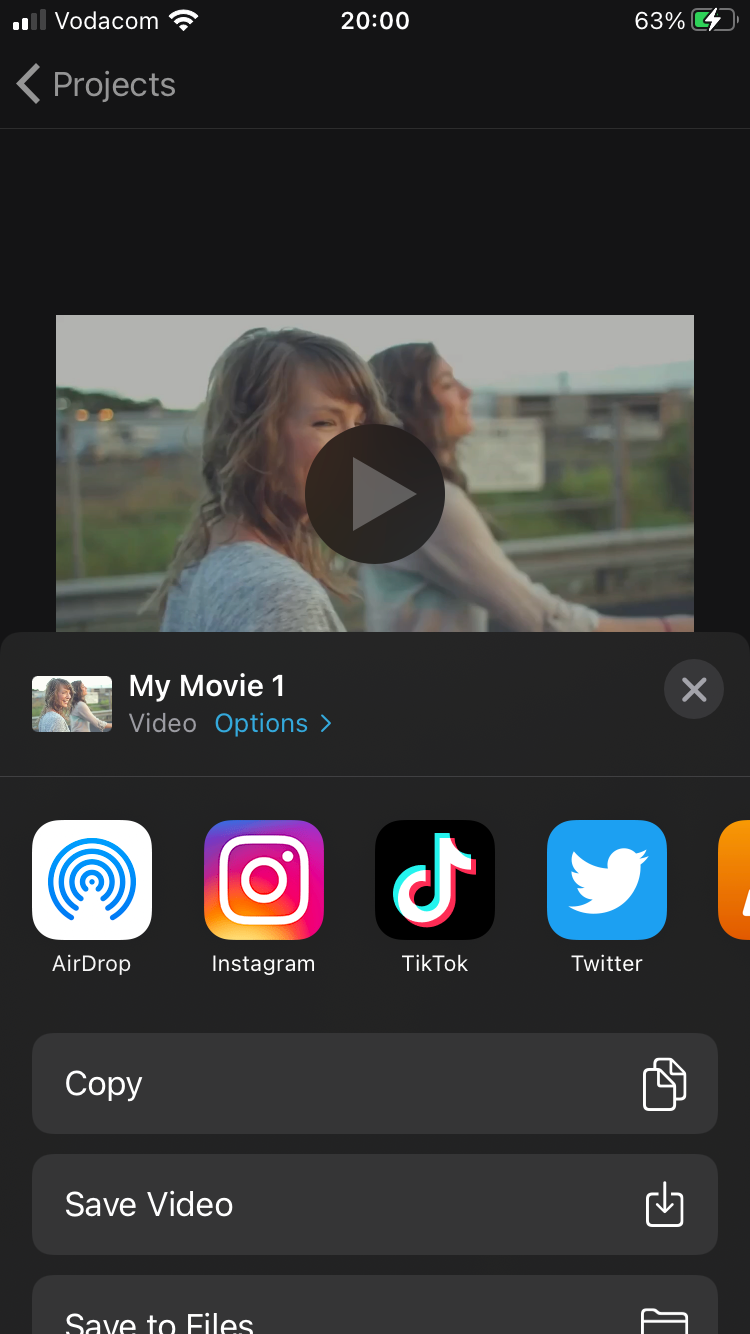 Экспорт проекта iMovie