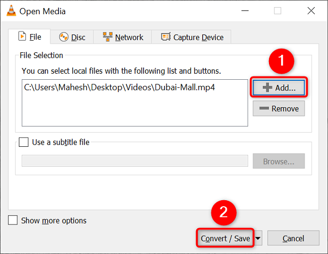 Добавление файла и выбор 