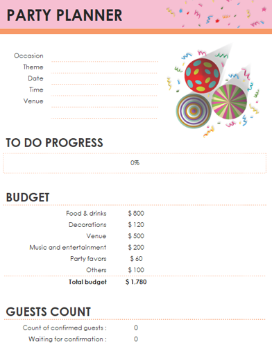 Прогресс, бюджет и счёт гостей на одном листе