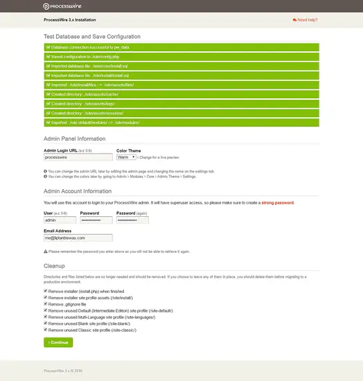 Вход в админ-панель ProcessWire