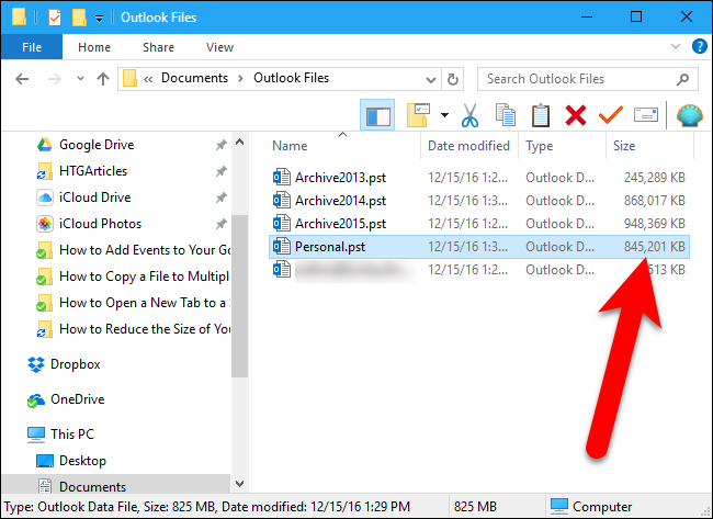 Снижение размера файла данных Outlook после сжатия