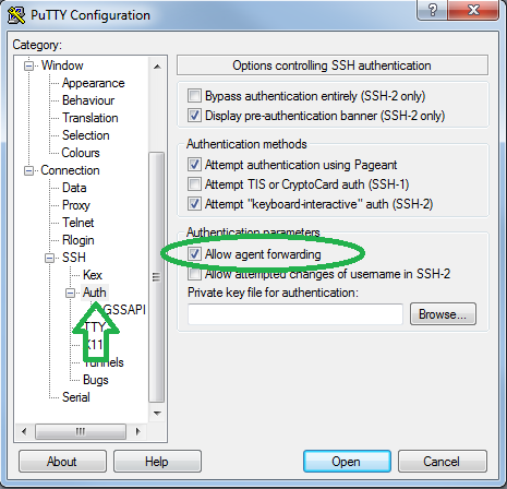 Опция Allow agent forwarding в PuTTY