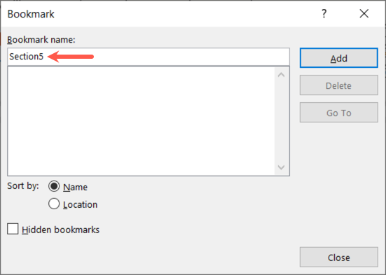 Поле ввода имени закладки