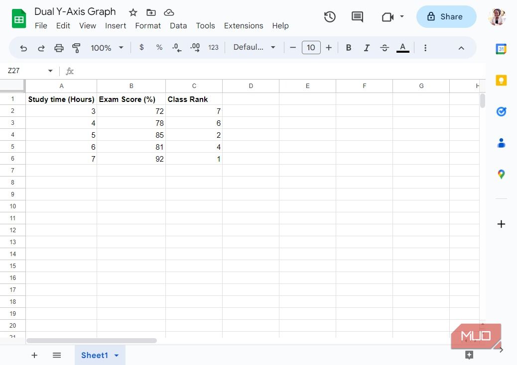 Таблица данных в Google Sheets