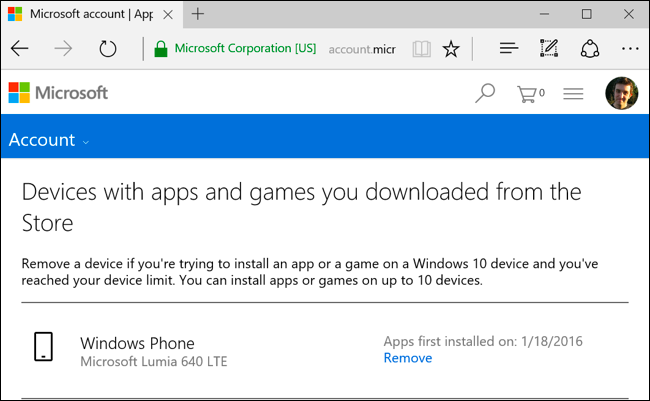 Управление устройствами в списке аккаунта Microsoft