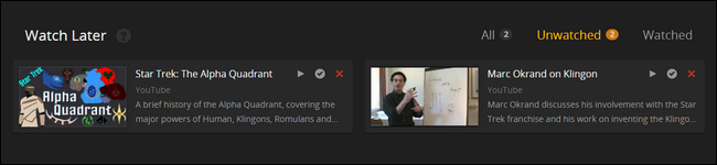 Содержимое очереди Watch Later в Plex