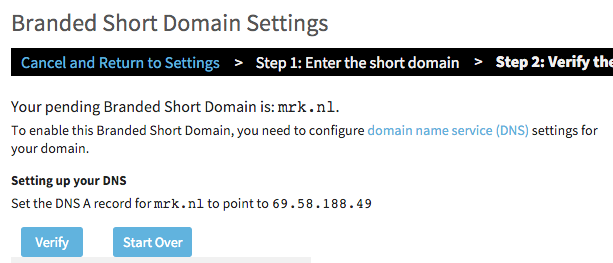 Процесс верификации домена в Bitly