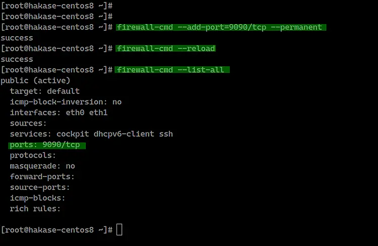 Открытие порта 9090 в firewalld