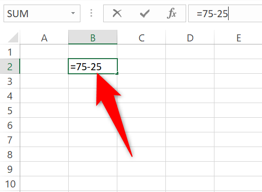 Type the subtraction formula in the cell in Excel.