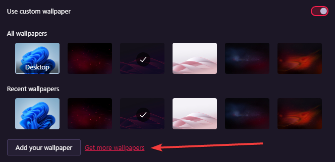 страница с набором обоев в каталоге Opera