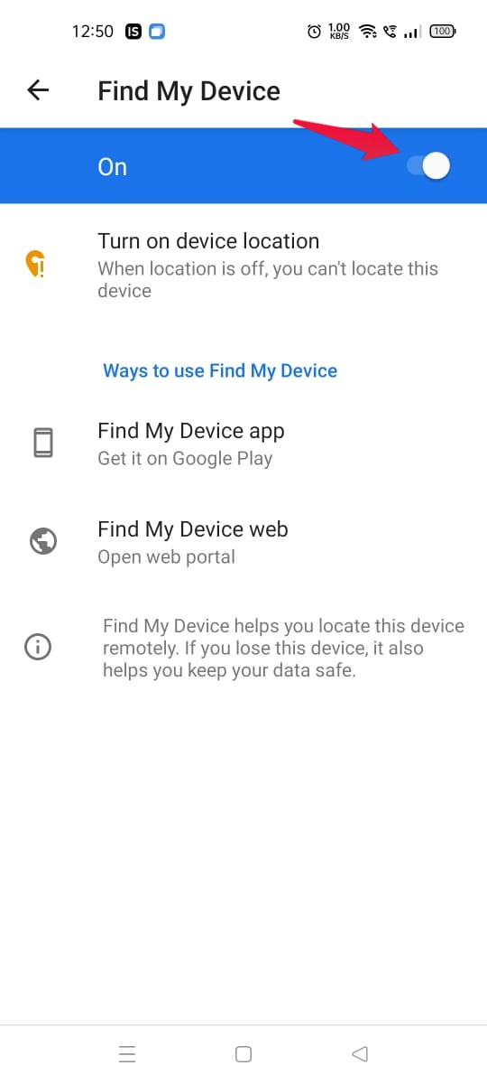 Включение Find My Device
