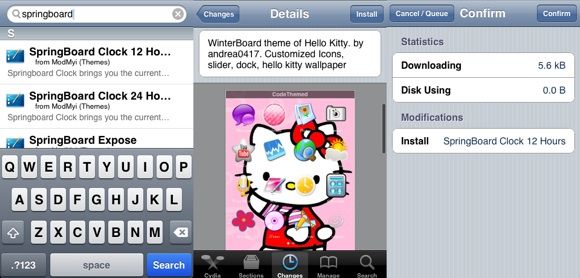 Поиск приложений и твиков в Cydia через экран поиска