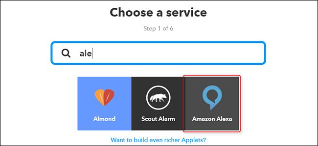 Сервис Amazon Alexa в списке IFTTT