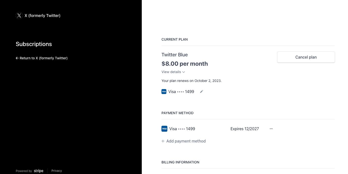 Отмена подписки X Premium через веб