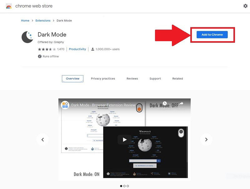 Установка расширения Dark Mode из магазина