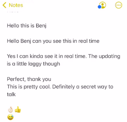 Пример переписки в заметке.