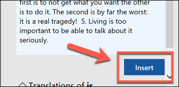Press the Insert button to insert your translated text in Word