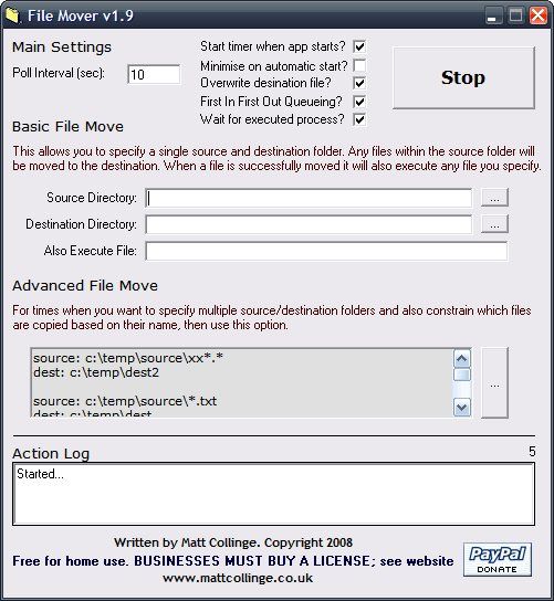 Старый интерфейс File Mover, который можно использовать для автоматического переноса файлов