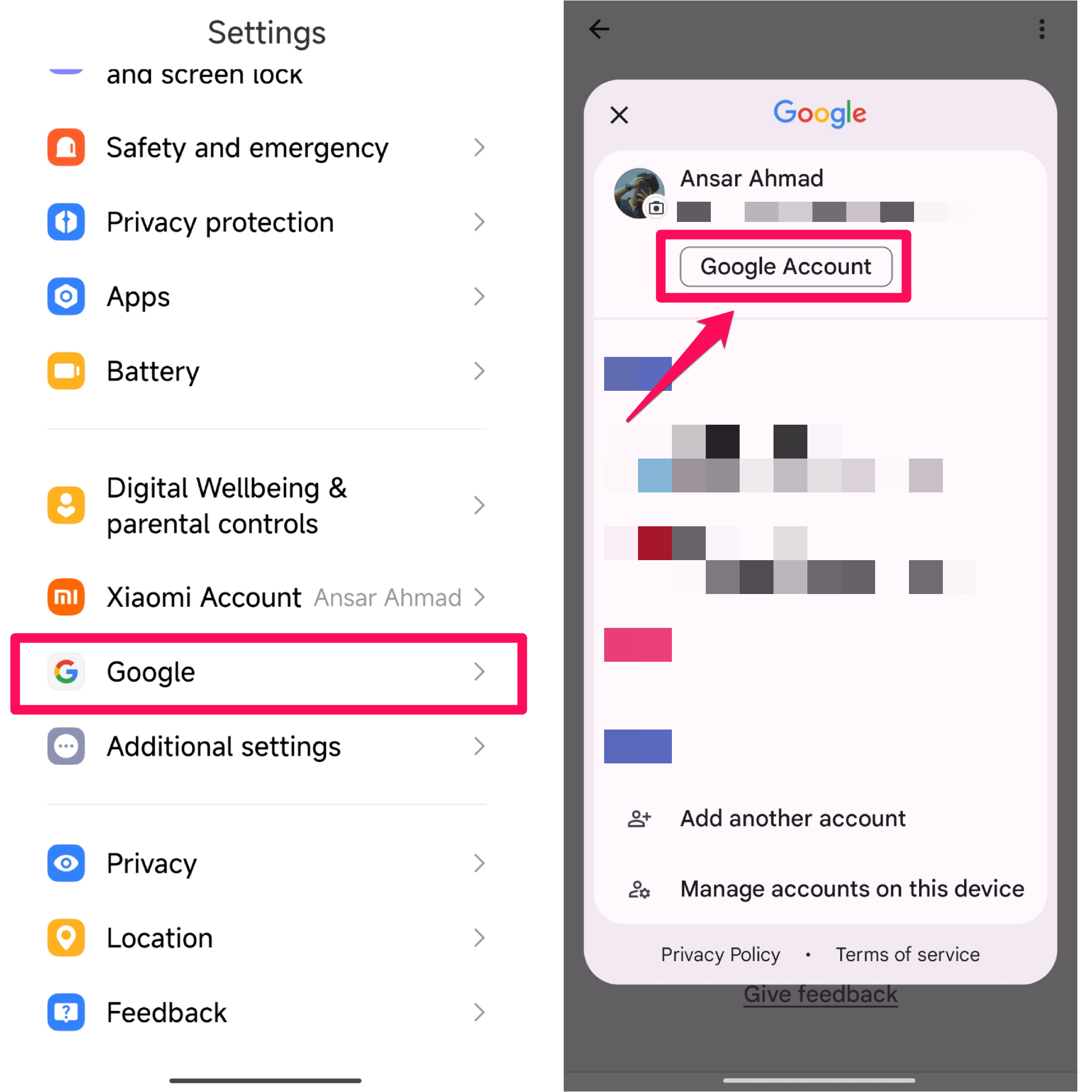 Настройки аккаунта Google в Android