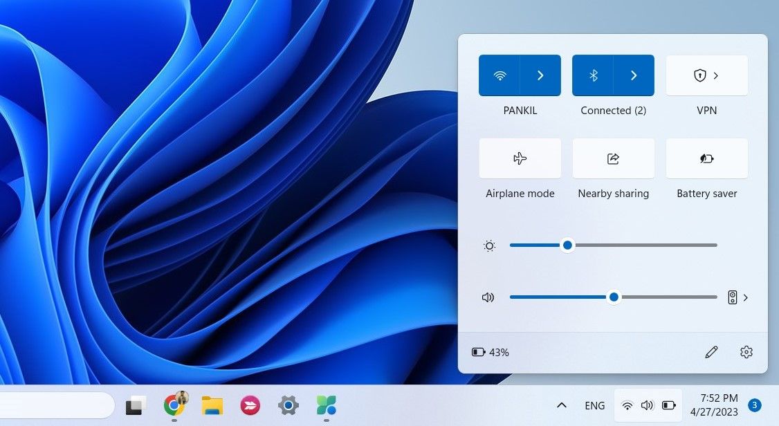 Включение или отключение режима энергосбережения через панель Быстрые параметры