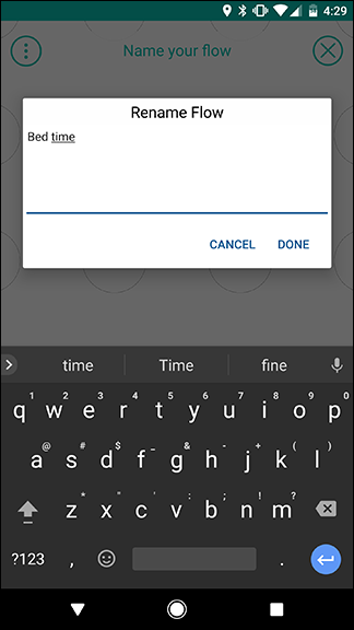 Пример введённого названия Flow на экране