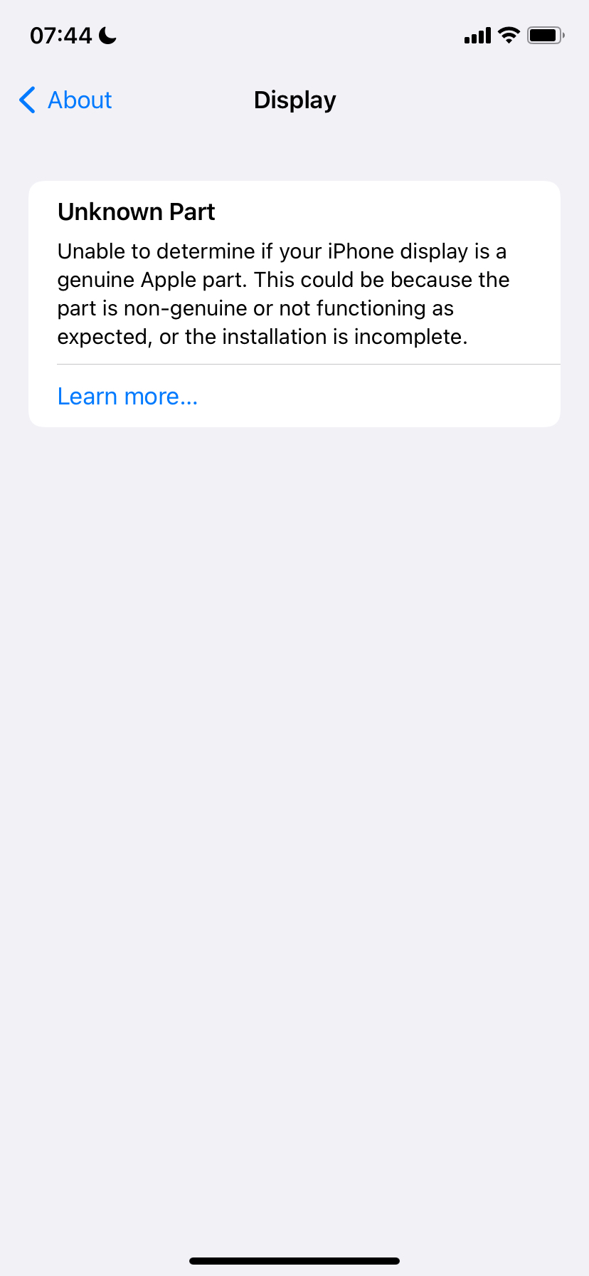 Сообщение о неизвестной запчасти для дисплея iPhone