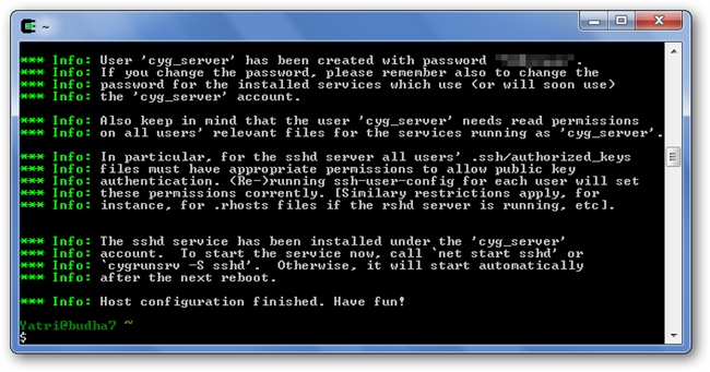 Успешное завершение настройки хоста