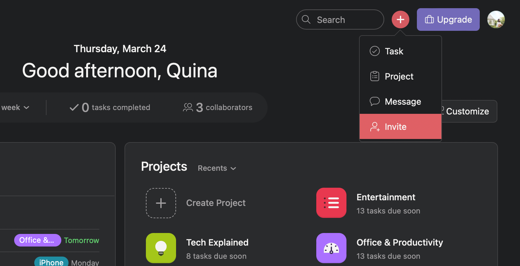 Кнопка «Добавить» в интерфейсе Asana