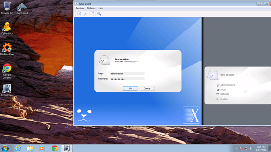 Окно ввода учётных данных в X2Go Client на Windows