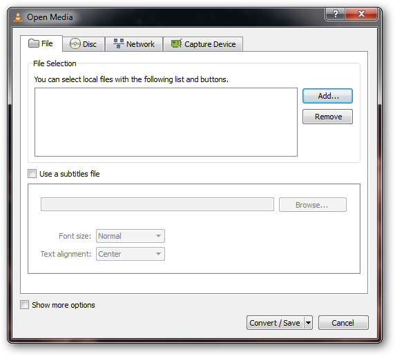 Окно добавления файлов и кнопка «Конвертировать/Сохранить»