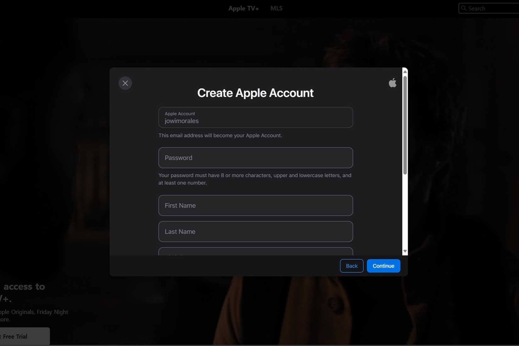 Регистрация аккаунта Apple TV+