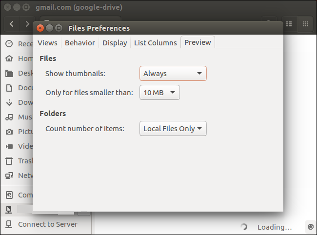 Скриншот: Включение миниатюр в Nautilus