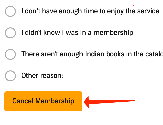 Выберите причину отмены и нажмите 