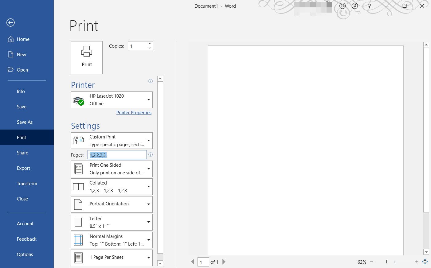 Печать нескольких копий страниц в Word