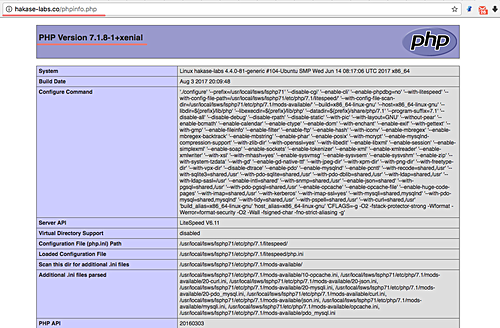 Страница phpinfo для lsphp71