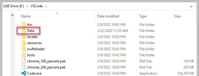 Распакованные файлы VS Code с добавленной папкой Data