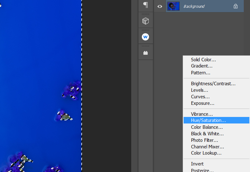 Создайте слой Hue/Saturation для изображения воды