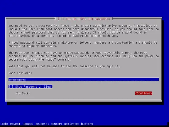 Ввод пароля root