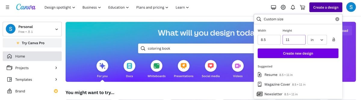 Canva Coloring Book Dimensions