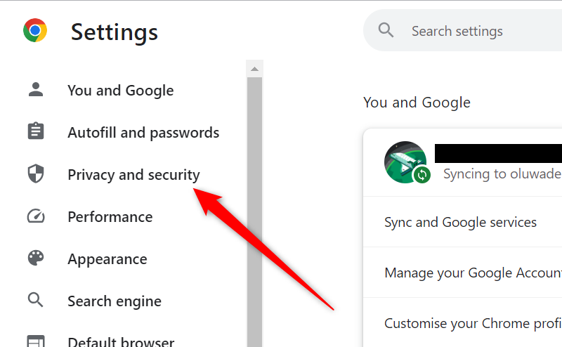 Меню Конфиденциальность и безопасность в Chrome