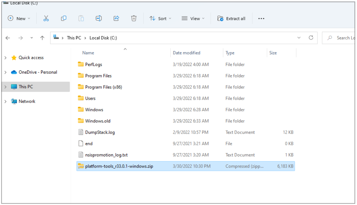 Проводник Windows, корень диска C: