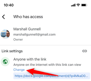 Нажмите «Изменить» для настроек ссылки
