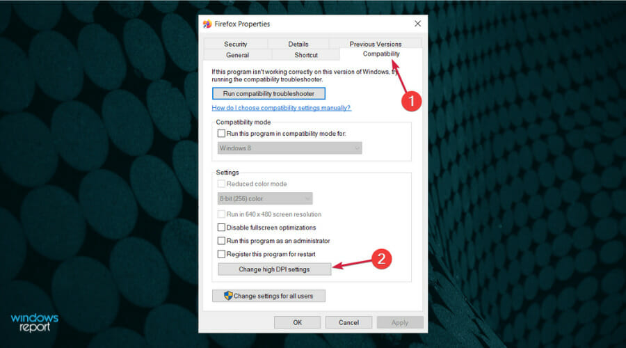 Окно «Свойства» приложения